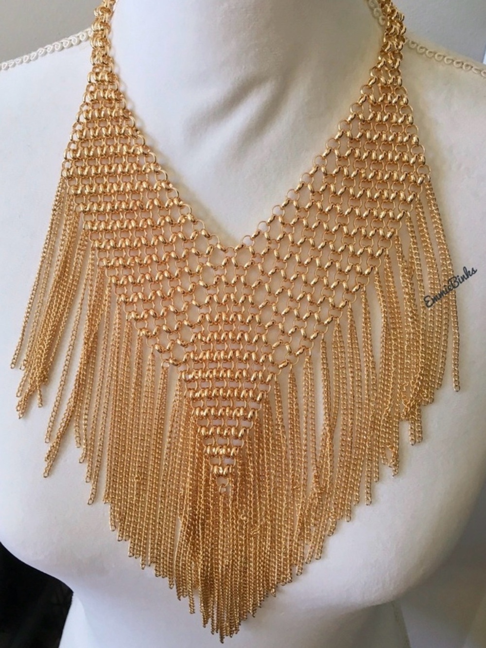 New Gold Large Maximalist Chain Mail Fringe Statement Necklace